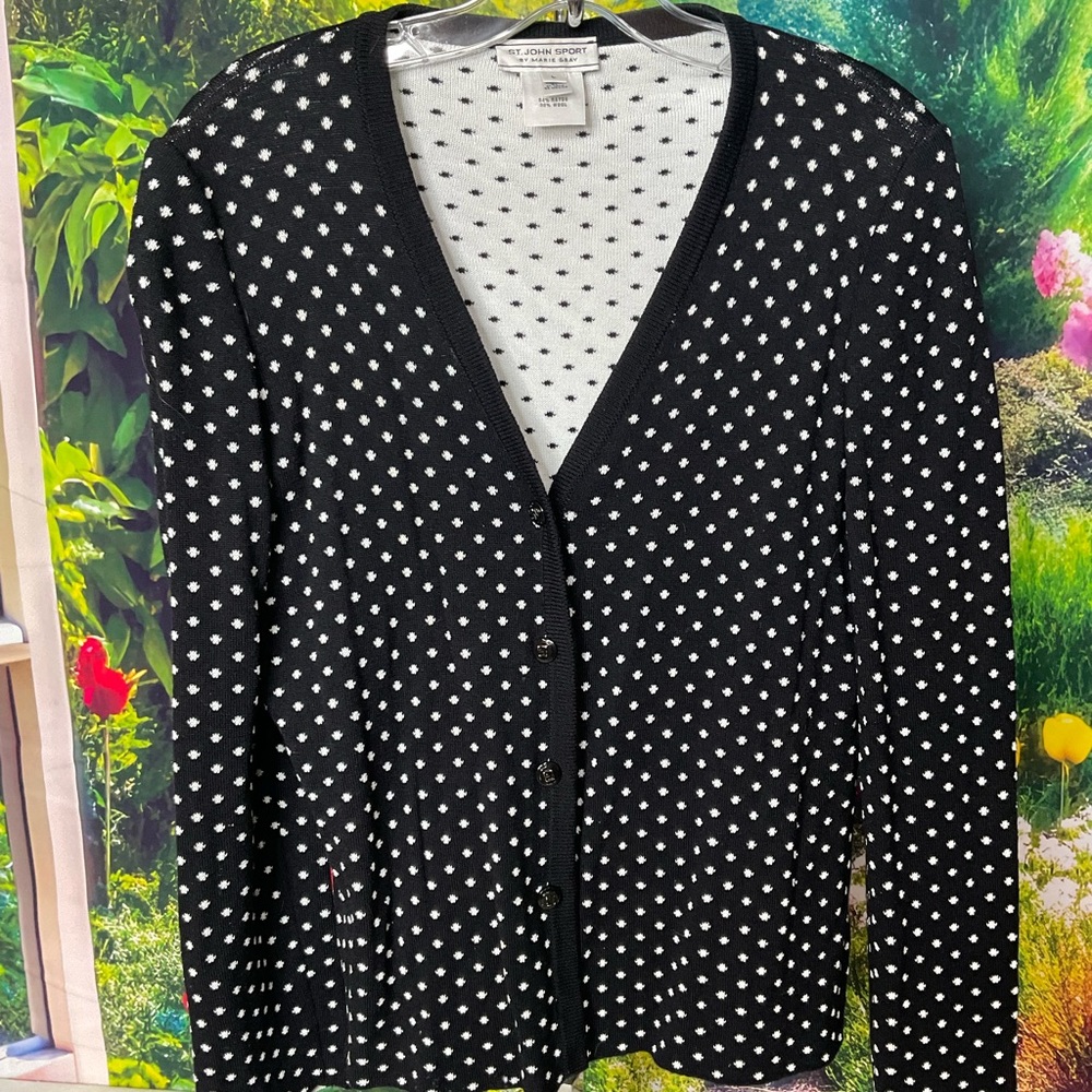 St. John Sport by Marie Gray Black and White Cardigan sz Large #1313